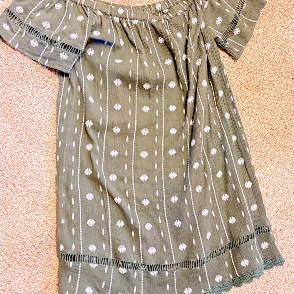 Topshop Olive Dress with White Embroidery